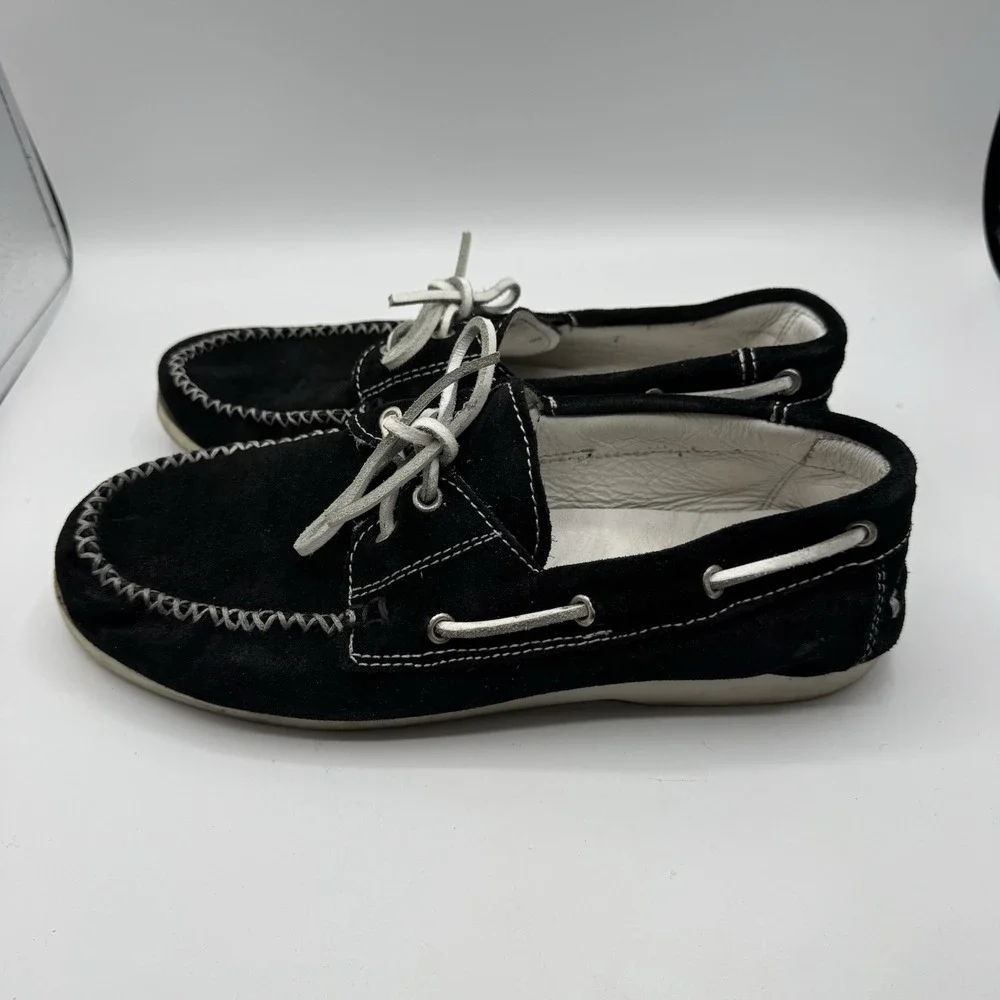 Del Toro Boat Shoes Men 8 Black Suede Leather Made In Italy Moccasin Loafers